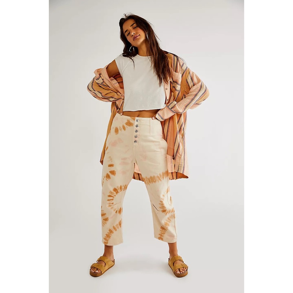 NEW Free People Osaka Tie Dye Relaxed Straight Jeans High Rise Size 28